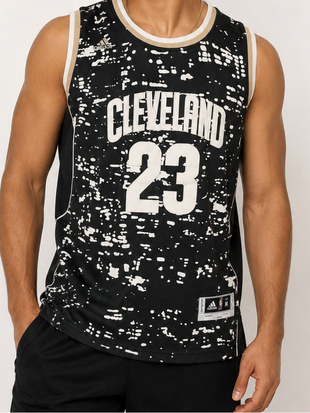 LeBron James Cleveland Cavaliers #23 Adidas Jersey Black Splatter Men’s M Retro
